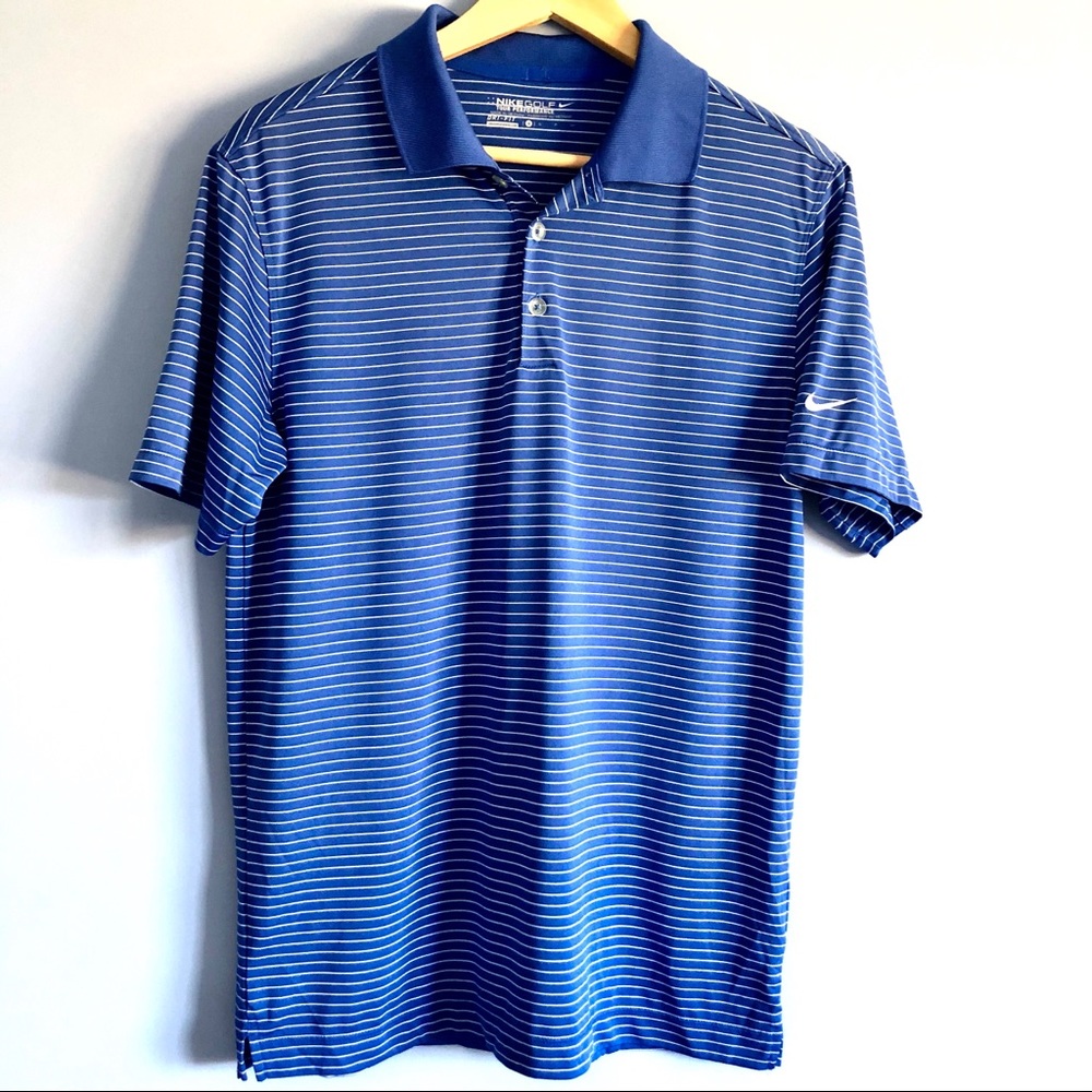 Nike Golf Dri-Fit Blue & White Striped Polo Shirt